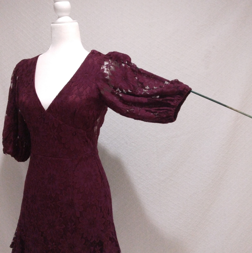 NWOT Saints + Secrets Maroon Lace Floral Dress - Picture 7 of 10